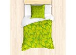 Abakuhaus Set Copripiumino Botanico Per Letti Singoli, Foglie Artificiali Naturali Ecologiche, Antiacaro, Adatto A Chi Soffre Di Allergie, Con Federa, 135 Cm X 200 Cm - 80 X 80 Cm, Verde Lime Giallo Verde
