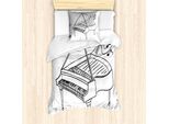 Set Copripiumino Abakuhaus Per Letti Singoli, Disegno Monocromatico Di Un Pianoforte, Antiacaro E Anallergico, Con Federa, 135 Cm X 200 Cm - 80 X 80 Cm, Grigio Antracite E Bianco