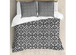 Abakuhaus Set Copripiumino Geometrico Per Letti Singoli, Illustrazione In Stile Pizzo, Antiacaro E Anallergico Con Federa, 155 Cm X 220 Cm - 80 X 80 Cm, Grigio Antracite Bianco