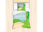 Abakuhaus Set Copripiumino Per Letto Singolo Con Motivo Golf, Campo Alberi Bandiera, Antiacaro, Adatto A Chi Soffre Di Allergie, Con Federa, 135 Cm X 200 Cm - 80 X 80 Cm, Verde Lime Azzurro Pallido
