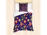 Abakuhaus Set Copripiumino Per Letti Singoli, Motivo Floreale Childish, Antiacaro E Anallergico, Con Federa, 135 Cm X 200 Cm - 80 X 80 Cm, Indaco Multicolore