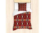 Set Copripiumino Abakuhaus, Motivo Geometrico Triangolare Azteco Tribale, Stile Folk Art, Stampa Etnica, 135 X 200 Cm + 80 X 80 Cm, Multicolore
