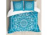 Abakuhaus Set Copripiumino Mandala Blu, Motivi Geometrici Ispirati Ai Fiori, Illustrazione Mistica Dettagliata, 200 X 200 Cm + 80 X 80 Cm, Blu Mare, Grigio, Bianco