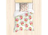 Abakuhaus Set Copripiumino Per Letto Singolo, Rose E Foglie Acquerellate, Antiacaro, Adatto A Chi Soffre Di Allergie, Con Federa, 135 Cm X 200 Cm - 80 X 80 Cm, Coral Lime Green