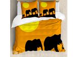 Abakuhaus Set Copripiumino Silhouette Per Letti Singoli, Elefantino E Famiglia, Antiacaro, Adatto A Chi Soffre Di Allergie, Con Federa, 200 Cm X 200 Cm - 80 X 80 Cm, Giallo Calendula