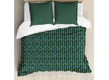 Abakuhaus Set Copripiumino Per Letti Singoli, Fiori Geometrici Grafici, Antiacaro, Adatto A Chi Soffre Di Allergie, Con Federa, 155 Cm X 220 Cm - 80 X 80 Cm, Verde Lontano Verde Acqua Scuro