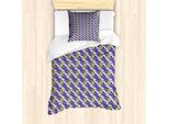 Abakuhaus Set Copripiumino Per Letto Singolo, Motivo Botanico Con Ibisco E Foglie, Antiacaro E Anallergico, Con Federa, 135 Cm X 200 Cm - 80 X 80 Cm, Viola, Bianco, Verde Oliva