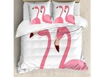 Abakuhaus Set Copripiumino Per Letto Singolo Flamingo, Uccelli Esotici Rosa, Antiacaro, Adatto A Chi Soffre Di Allergie, Con Federa, 155 Cm X 220 Cm - 80 X 80 Cm, Rosa Pastello-Fucsia Scuro