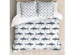 Abakuhaus Set Copripiumino Con Animali Marini, Squali, Sagome Potenti, Pericolosi, Selvaggi, Che Nuotano, 200 X 200 Cm + 80 X 80 Cm, Grigio Antracite Bianco