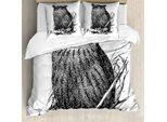 Abakuhaus Set Copripiumino Con Stampa Gufo Per Letti Singoli, Vintage Wise Nachtvogel, Antiacaro, Adatto A Chi Soffre Di Allergie, Con Federa, 200 Cm X 200 Cm - 80 X 80 Cm, Grigio Antracite Bianco