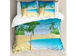 Abakuhaus Set Copripiumino Tropicale Per Letti Singoli, Palme E Mare, Antiacaro, Adatto A Chi Soffre Di Allergie, Con Federa, 200 Cm X 200 Cm - 80 X 80 Cm, Blu Mare Multicolore
