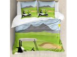 Abakuhaus Set Copripiumino Per Letto Singolo Con Motivo Golf, Bandiera Automobilistica, Antiacaro, Adatto A Chi Soffre Di Allergie, Con Federa, 200 Cm X 200 Cm - 80 X 80 Cm, Verde Lime Multicolore