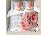 Abakuhaus Set Copripiumino Coniglietto Pasquale, Composizione Spring Time Con Rose, Fiori E Coniglietti Biscotti Pasquali, 155 X 220 Cm + 80 X 80 Cm, Multicolore