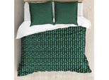 Abakuhaus Set Copripiumino Per Letti Singoli, Fiori Geometrici Grafici, Antiacaro, Adatto A Chi Soffre Di Allergie, Con Federa, 200 Cm X 200 Cm - 80 X 80 Cm, Verde Lontano Verde Acqua Scuro