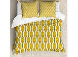 Set Copripiumino Abakuhaus, Tulipani In Stile Acquerello Su Sfondo Semplice, 200 X 200 Cm + 80 X 80 Cm, Giallo Terra E Bianco