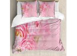 Set Copripiumino Abakuhaus Vintage Rose, Illustrazione Floreale Nostalgica Grungy Tilted, 200 X 200 Cm + 80 X 80 Cm, Pesca Rosa Pallido