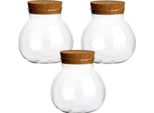 Set Di 3 Barattoli Da 600 Ml "Ball"" In Vetro Borosilicato Con Tappo In Sughero - Barattoli Di Vetro Rotondi Con Tappo In Sughero - Bellissimo Barattolo Di Stoccaggio"