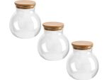 Set Di 3 Barattoli Da 1000 Ml "Ball"" Con Coperchio In Legno - Barattoli Sferici In Vetro Borosilicato - Barattoli Di Stoccaggio"