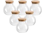 Set Di 6 Barattoli Da 1000 Ml "Ball"" Con Coperchio In Legno - Barattoli Sferici In Vetro Borosilicato - Barattoli Di Stoccaggio"