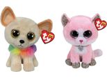 Ty - Animali Di Peluche - Beanie Boo's - Chewey Chihuahua E Fiona Pink Cat
