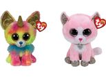 Ty - Animali Di Peluche - Beanie Boo's - Yips Chihuahua E Fiona Gatto Rosa