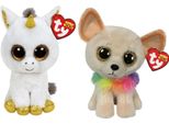 Ty - Peluche - Beanie Boo's - Pegasus Unicorn & Chewey Chihuahua
