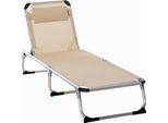 Outsunny Lettino Prendisole Pieghevole Da Giardino Con Cuscino Per La Testa Lettino Relax Ergonomico Con Schienale Regolabile In 4 Posizioni Alluminio Fino A 120 Kg Caricabile Per Giardino, Terrazza, Piscina, Spiaggia, Beige
