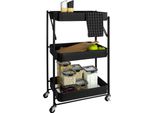 Quvio Carrello Da Cucina Pieghevole - Carrello Da Cucina Su Ruote - Mobiletto Su Ruote - Scaffale Portaoggetti - Armadietto Da Forno - Ripiani Arrotolabili - Carrello Portavivande - Carrello Da Bagno - 3 Strati - Metallo - 30 X 45 X 77 Cm (Lxlxh) - Nero
