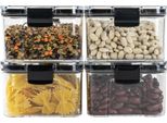 Barattoli Krumble Con Coperchio 4 Pezzi - Barattoli Per Alimenti - Barattolo Per Zucchero - Barattolo Per Conserve - Barattolo Per Caramelle - Barattoli Di Plastica - Capacità 460 Ml - 10 X 10 X 6,5 Cm (Lxwxh) - Trasparente E Nero