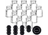 Set Di 12 Barattoli Da Conserva 150 Ml Quadrati Con Coperchio A Vite - Spezie 1- Nero - Piccoli Barattoli Da Conserva Con Tappo A Vite