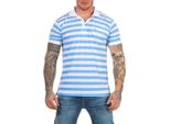 Polo Da Uomo Con Taschino A Manica Corta; Blu E Bianco L/52