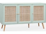 Credenza 3 Ante In Cannage, 120 Cm, Verde Celadon