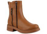 Van Hill Donna Stivali Biker Leggermente Foderati Stivaletti Scarpe Cerniera 839824, Colore: Marrone Chiaro, Taglia: 36