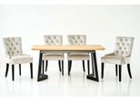 Tavolo + 6X Gruppo Di Sedie Chesterfield Set Di Sedie Imbottite Poltrona Legno Sala Da Pranzo