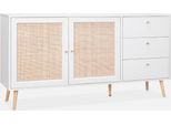 Credenza Scandinava A 2 Ante In Canna, 150Cm, Bianco Sporco