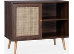 Credenza In Cannage, 1 Anta, 80Cm, Marrone Scuro Naturale