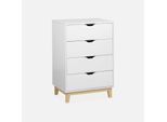 Cassettiera Effetto Legno Con Gambe In Legno 4 Cassetti, Bianco