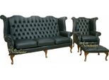 Divano Chesterfield Nero In Pelle Divano Imbottito Set 3+1 Posti Poltrona Ad Ala