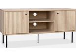 Mobile Tv Con Decoro In Legno Scanalato, 120Cm, Marrone Naturale
