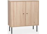 Credenza Scanalate Effetto Legno A 2 Ante, 83.5Cm, Marrone Naturale