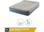 Letto Gonfiabile Intex - 2 Persone - 152 X 203 X 30 Cm - Grigio - Con Pompa Incorporata + Lenzuola Bianche + Set Di Riparazione