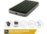 Letto Gonfiabile Intex - 1 Persona - 99 X 191 X 25 Cm - Verde + Pompa Elettrica Intex - 650 Litri/Min + Lenzuolo Nero + Cuscino + Federe Molton 2 In 1 + Set Di Riparazione