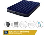 Letto Gonfiabile Intex - 2 Persone - 137 X 191 X 25 Cm - Blu + Pompa Elettrica Intex - 650 Litri/Min + Lenzuola Antracite + Cuscino + Federe Molton 2 In 1 + Set Di Riparazione