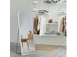 Emke Specchio A Stelo 140X40Cm A Figura Intera, Bianco, Cornice In Alluminio Specchio Specchio Curvo Con Pellicola Trasparente Antideflagrante