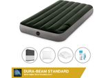 Letto Ad Aria Intex - 1 Persona - 99 X 191 X 25 Cm - Verde - Con Pompa A Pedale Incorporata + Lenzuolo Nero + Cuscino + Federe Molton 2 In 1 + Set Di Riparazione