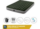 Letto Ad Aria Intex - 2 Persone - 152 X 203 X 25 Cm - Verde - Con Pompa + Lenzuola Antracite + Cuscino + Federe Molton 2 In 1 + Set Di Riparazione