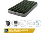 Letto Ad Aria Intex - 1 Persona - 99 X 191 X 25 Cm - Verde - Con Pompa + Lenzuolo Nero + Cuscino + Federe Molton 2 In 1 + Set Di Riparazione