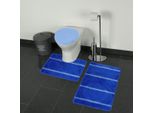 Set Da Bagno 3 Pezzi Tappeto Da Bagno Tappeto Da Bagno Idrorepellente Piccolo Motivo A Righe Antiscivolo Blu