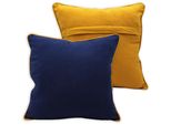 Home Elements Federa Con Bordo, Cotone Riciclato, Blu Scuro + Giallo