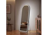 Specchio Emke A Figura Intera 3 Colori Di Luce E Luminosità Regolabile Specchio A Stelo, Interruttore A Sfioramento, Funzione Memoria Specchio Curvo Con Cornice Nera, 160×60 Cm